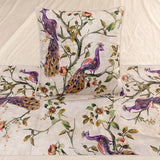 Peacock Queen - Cotton Printed with Beads Ivory & Multicolor Decorative Bed Runner and Cushion Cover
