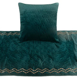 Teal Diamond Symphony - Velvet Teal Blue Decorative Bed Runner and Cushion Cover