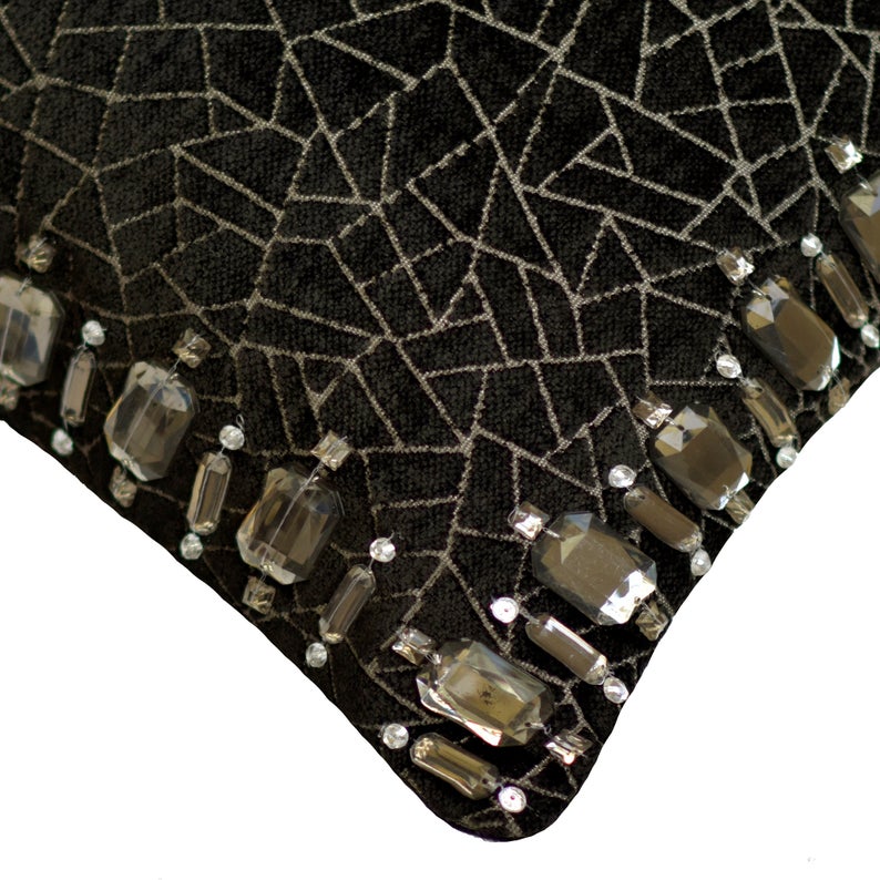 Crystal Black Mosaic Throw Pillow Cover