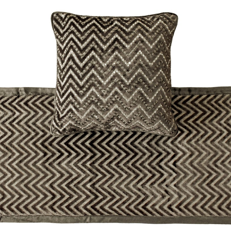 Grey Crystal Chevy Decorative Bed Runner and Cushion Cover