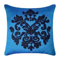 Damask Silk Blue Throw Cushion Cover