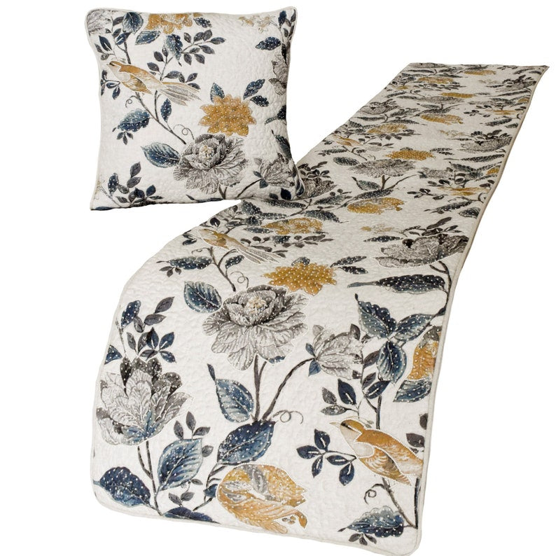 Vintage Birdena Decorative Bed Runner and Cushion Cover