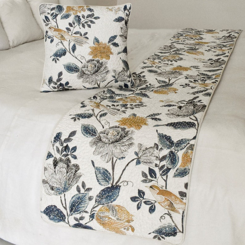 Vintage Birdena Decorative Bed Runner and Cushion Cover