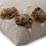 Jute Blooms - Natural Beige Cotton Linen Decorative Euro Sham