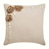 Jute Blooms - Natural Beige Cotton Linen Decorative Euro Sham