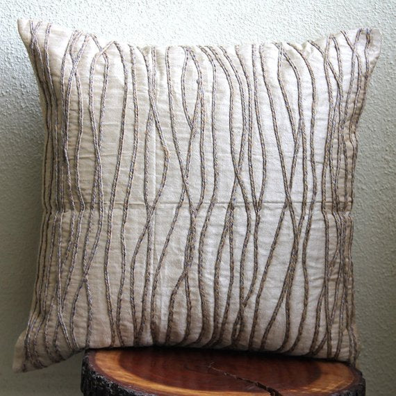 Jute Cords - Beige Art Silk Throw Pillow Cover