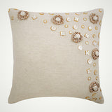 Jute Flowers - Natural Beige Cotton Blend Decorative Euro Sham