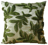 White Leaves - Yellow Art Silk Throw Pillow Cover