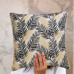 Leave A Gold - Black Cotton Throw Cushion Cover