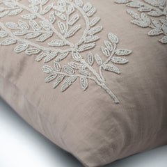 Linen Paisleys - Beige Cotton Linen Throw Pillow Cover