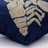 Lobster At The Shore - Navy Blue Cotton Linen Throw Pillow Cover