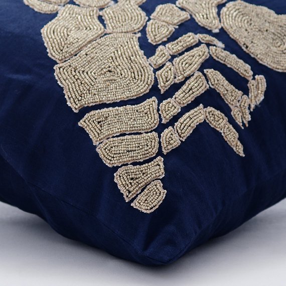 Lobster At The Shore - Navy Blue Cotton Linen Decorative Euro Sham