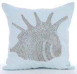 Lone Shell - Light Blue Cotton Linen Decorative Euro Sham