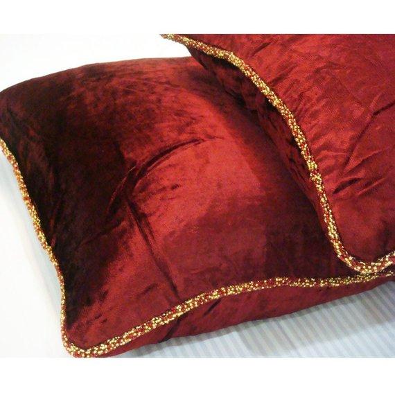 Maroon Shimmer - Maroon Velvet Decorative Euro Sham