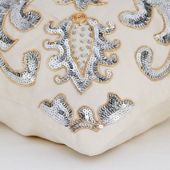 Millennium Ivory Sequins Throw Pillow Cover