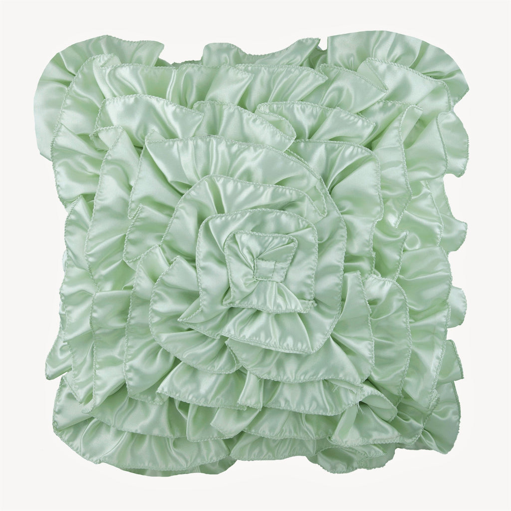 Mint Green Ruffles - Mint Green Satin Decorative Euro Sham