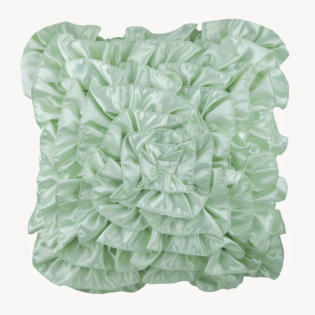 Mint Green Ruffles - Mint Green Satin Decorative Euro Sham