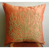 Tree Of Joy - Deep Red Art Silk Throw Pillow Cover