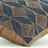 Moroccan Blue Beaded Throw Pillow Cover