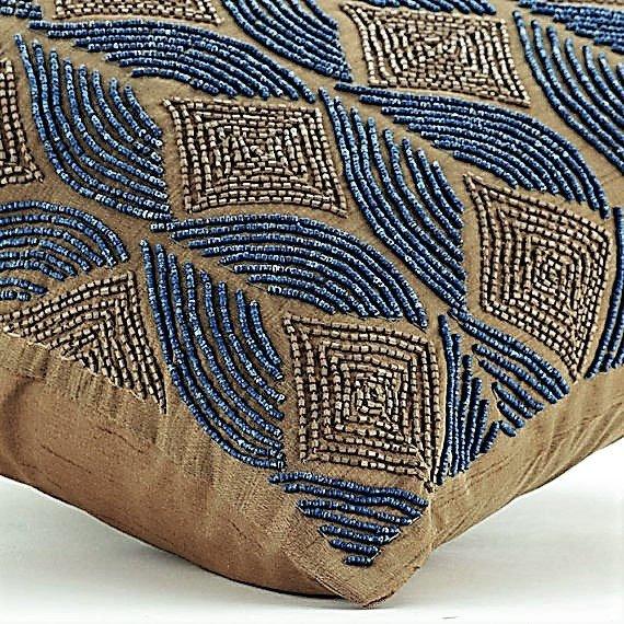 Moroccan Blue Beaded Decorative Euro Sham