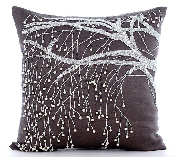 Nature Pearl - Brown Cotton Linen Decorative Euro Sham