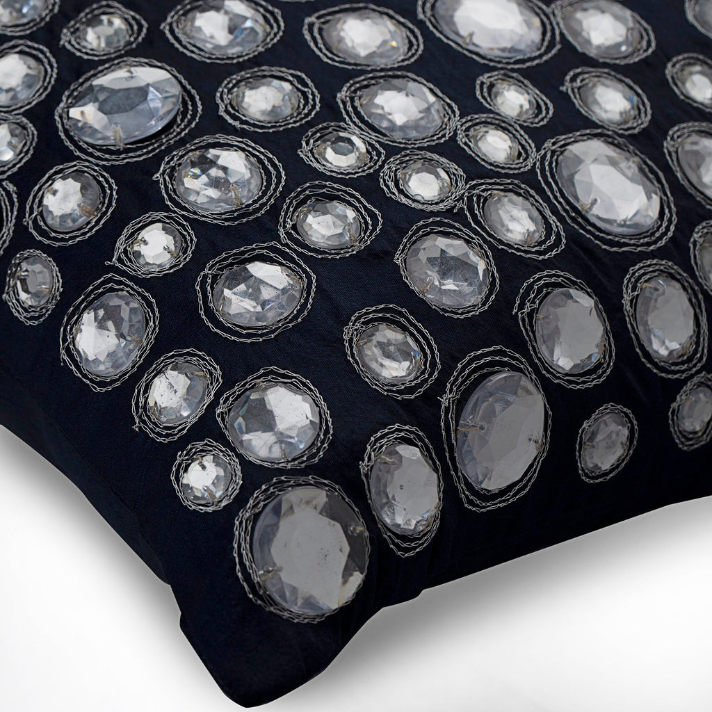 Navy Night Diamonds - Navy Blue Silk Decorative Euro Sham