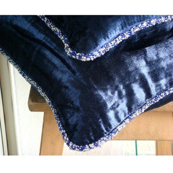 Navy Shimmer - Navy Blue Velvet Decorative Euro Sham
