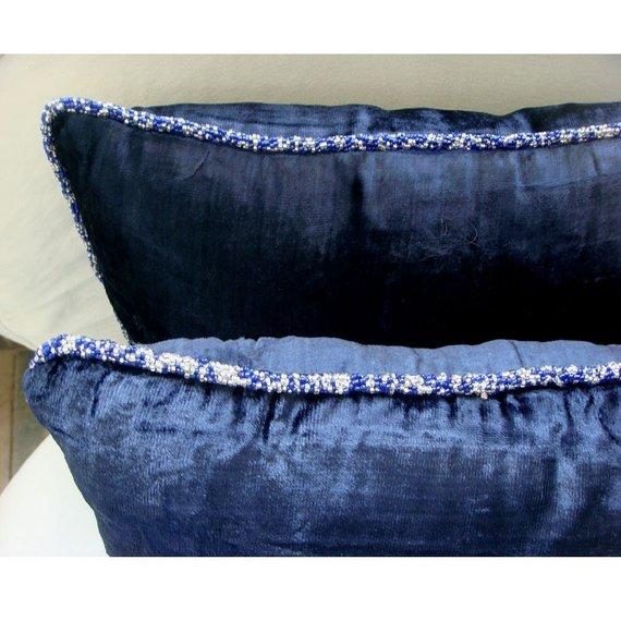 Navy Shimmer - Navy Blue Velvet Decorative Euro Sham