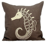 Noble Sea Horse - Brown Cotton Linen Decorative Euro Sham