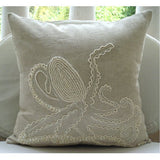 Octopus - Natural Beige Cotton Linen Throw Pillow Cover