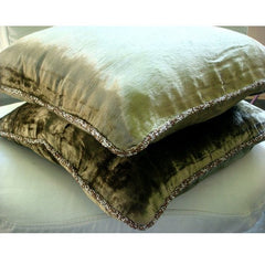 Olive Shimmer - Olive Green Velvet Decorative Euro Sham