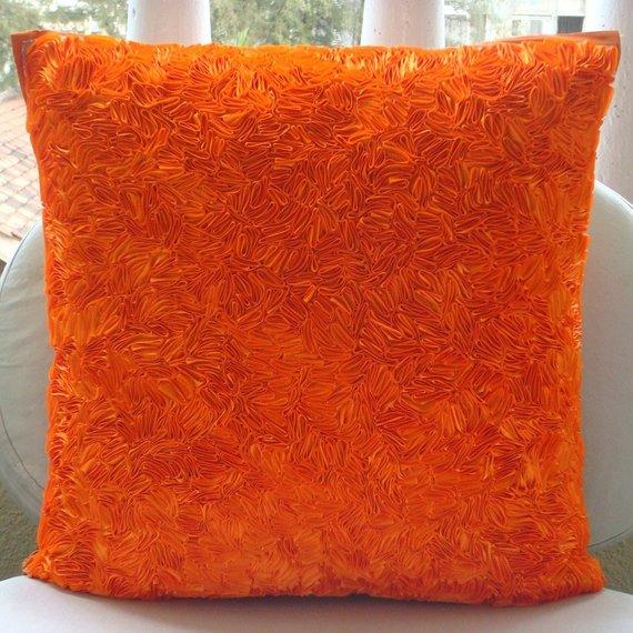 Orange Peel - Orange Art Silk Decorative Euro Sham
