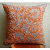 Orange Whirlwind - Two Tone Orange Purple Art Silk Throw Pillow Cover