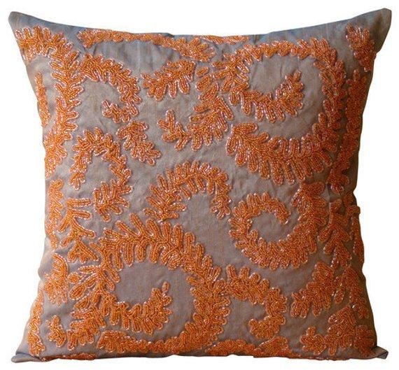 Orange Whirlwind - Two Tone Orange Purple Art Silk Decorative Euro Sham