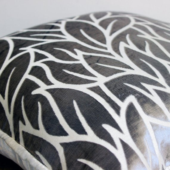 Paloma Gray Leaves - Paloma Gray Burnout Velvet Throw Pillow Cover