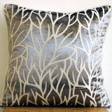 Paloma Gray Leaves - Paloma Gray Burnout Velvet Throw Pillow Cover