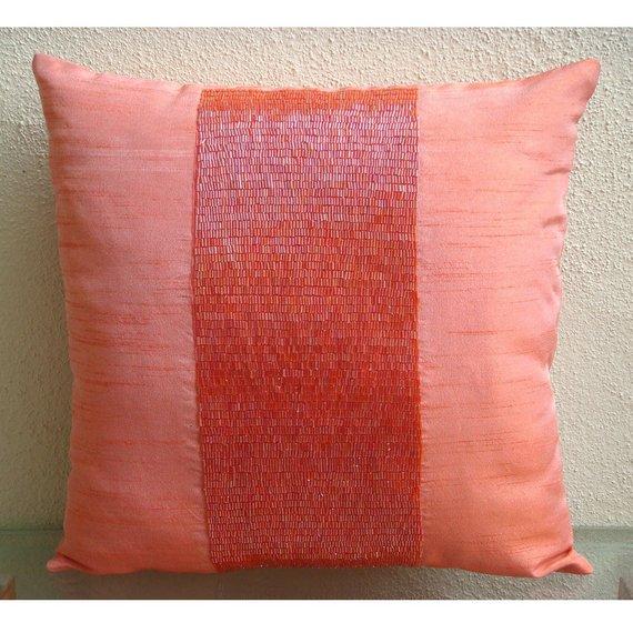 Peachy Orange - Orange Art Silk Decorative Euro Sham