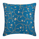 Peacock Blue Ivy Silk Throw Pillow Cover