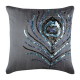 Peacock - Gray Art Silk Decorative Euro Sham