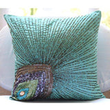 Peacock Grace - Aqua Blue Art Silk Decorative Euro Sham