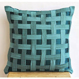 Peacock Green N Teal Basket Weave - Teal Blue Art Silk Decorative Euro Sham