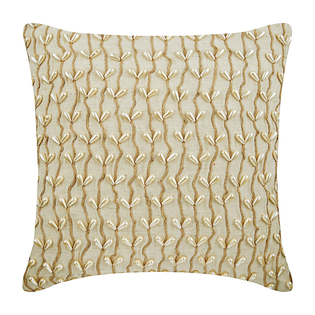 Pearl Drops Ivy - Natural Beige Cotton Linen Decorative Euro Sham