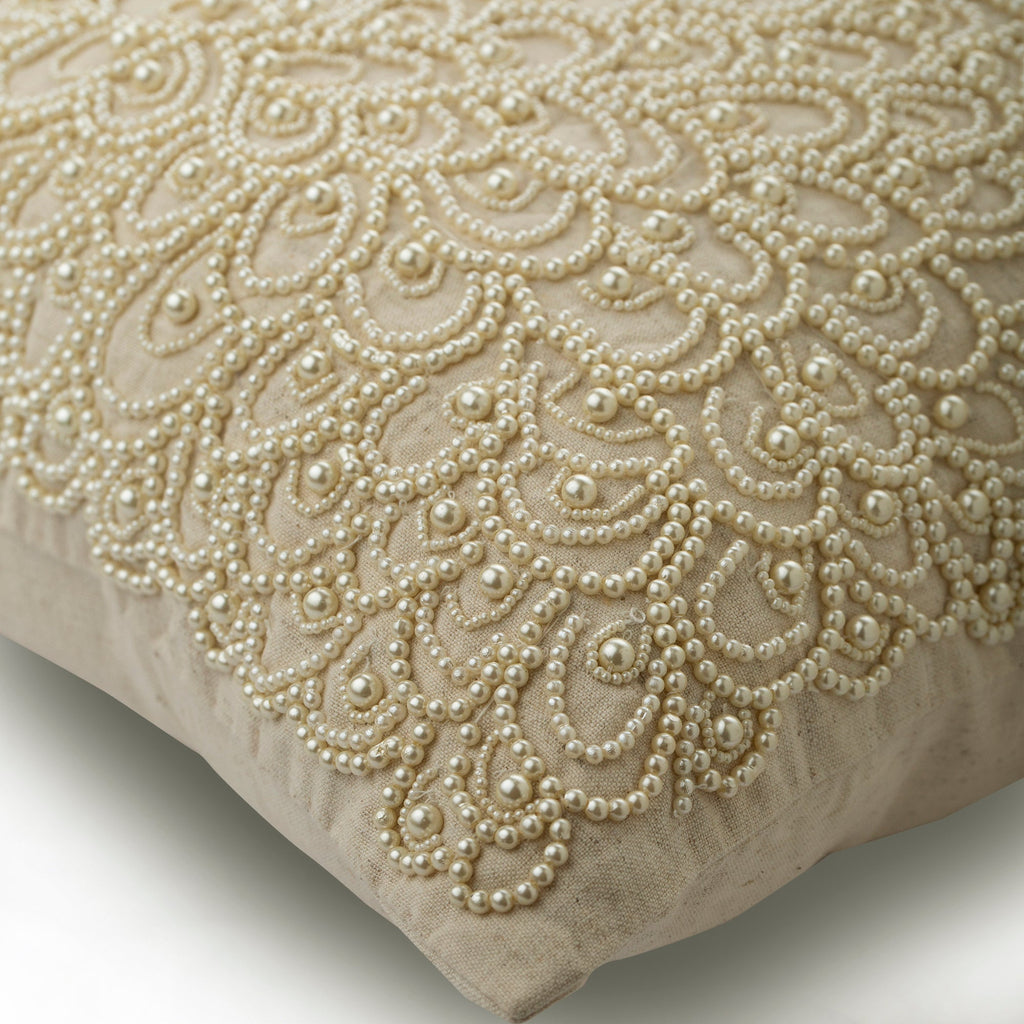 Pearl Haven - Natural Beige Cotton Linen Throw Pillow Cover