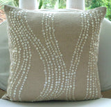 Pearl Linen Charm - Natural Beige Cotton Linen Throw Pillow Cover