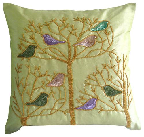Pigeon Love - Lime Green Art Silk Decorative Euro Sham