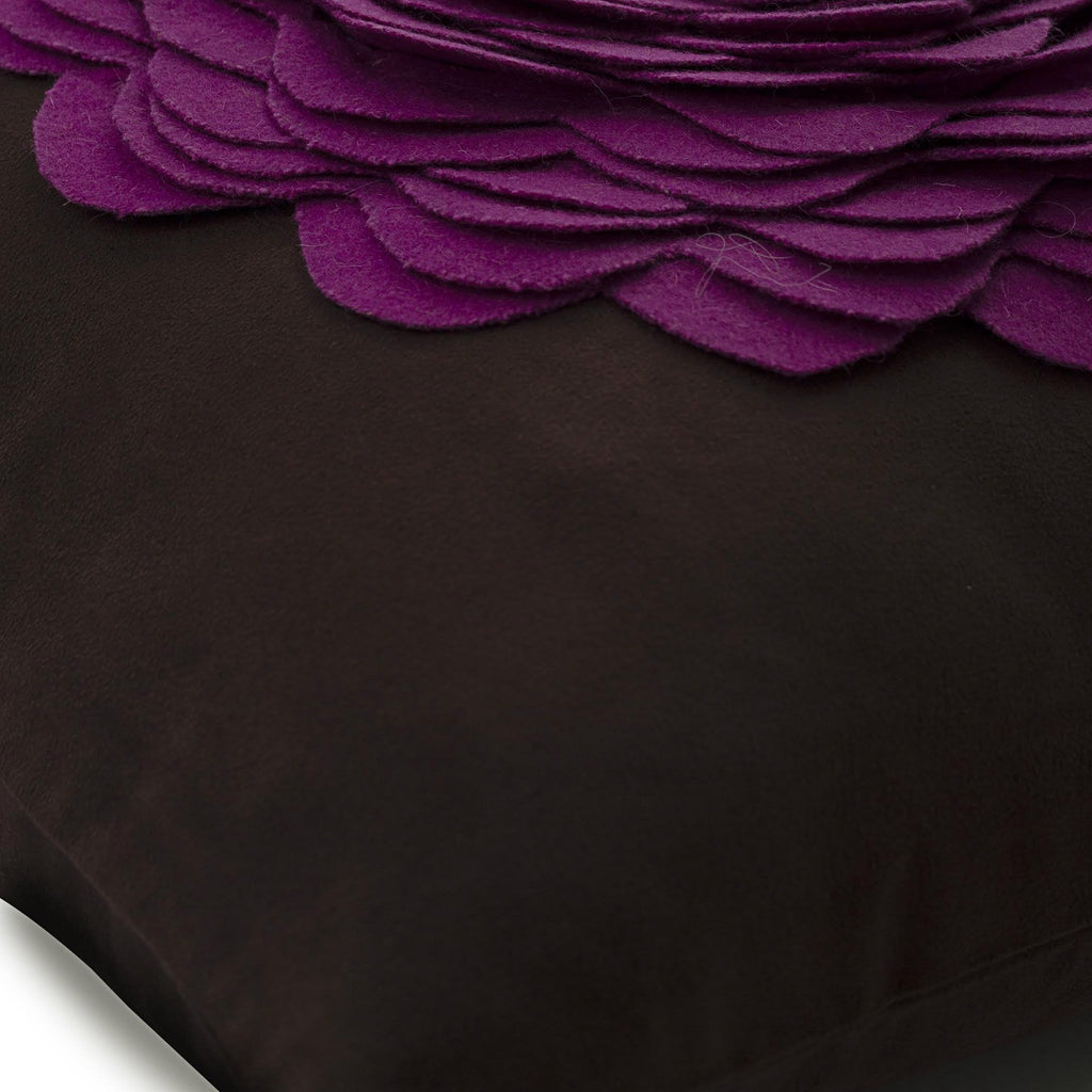 Pink Rose - Brown Faux Suede Decorative Euro Sham