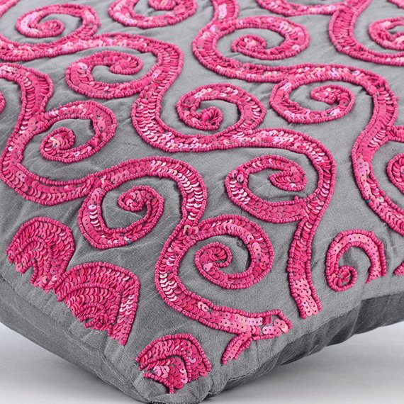 Pink Sugar Scroll - Pink Art Silk Decorative Euro Sham