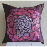 Pink Wildflower - Plum Art Silk Throw Pillow Cover