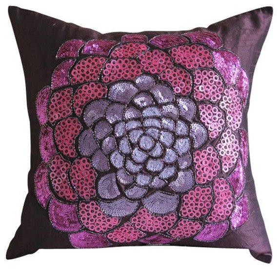 Pink Wildflower - Plum Art Silk Decorative Euro Sham