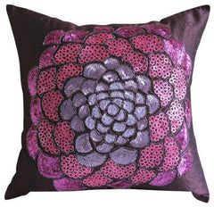 Pink Wildflower - Plum Art Silk Decorative Euro Sham